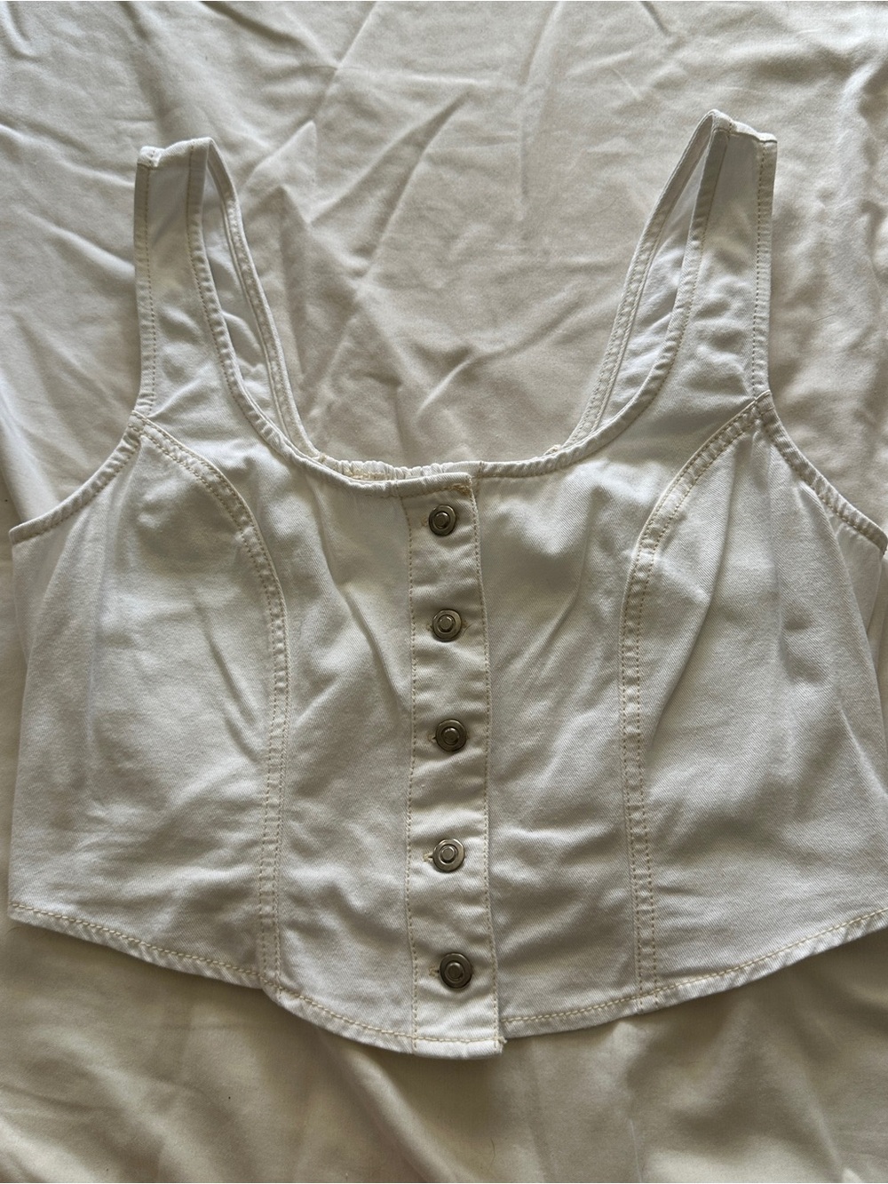 Japna White Button-Front Cropped Tank